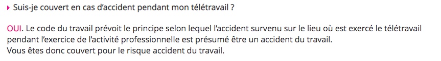 En cas d'accident sur votre lieu de télétravail, il s'agit bien d'un accident de travail