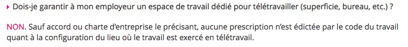 Pas de garantie à offrir à l'employeur pour télétravailler